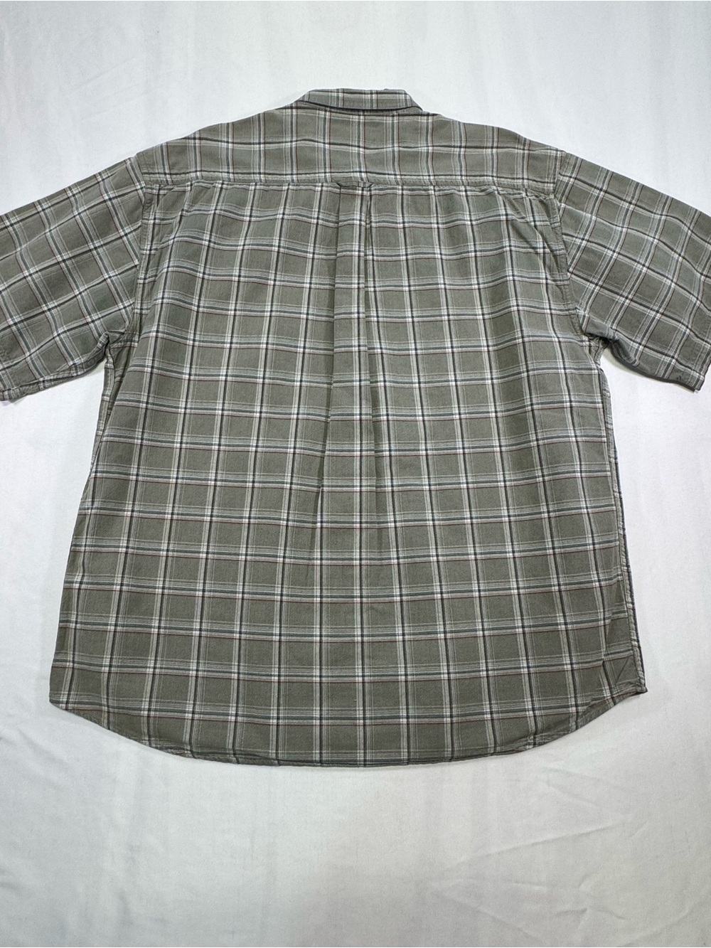 Plaid Short-Sleeve Button-Down Shirt in Olive and Gray - Picture 7 of 11
